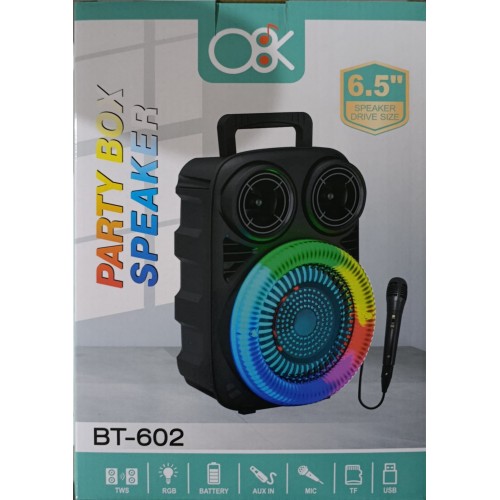 BT-602 BT,SD,USB GİRİŞLİ MİC.RGB IŞIKLI 